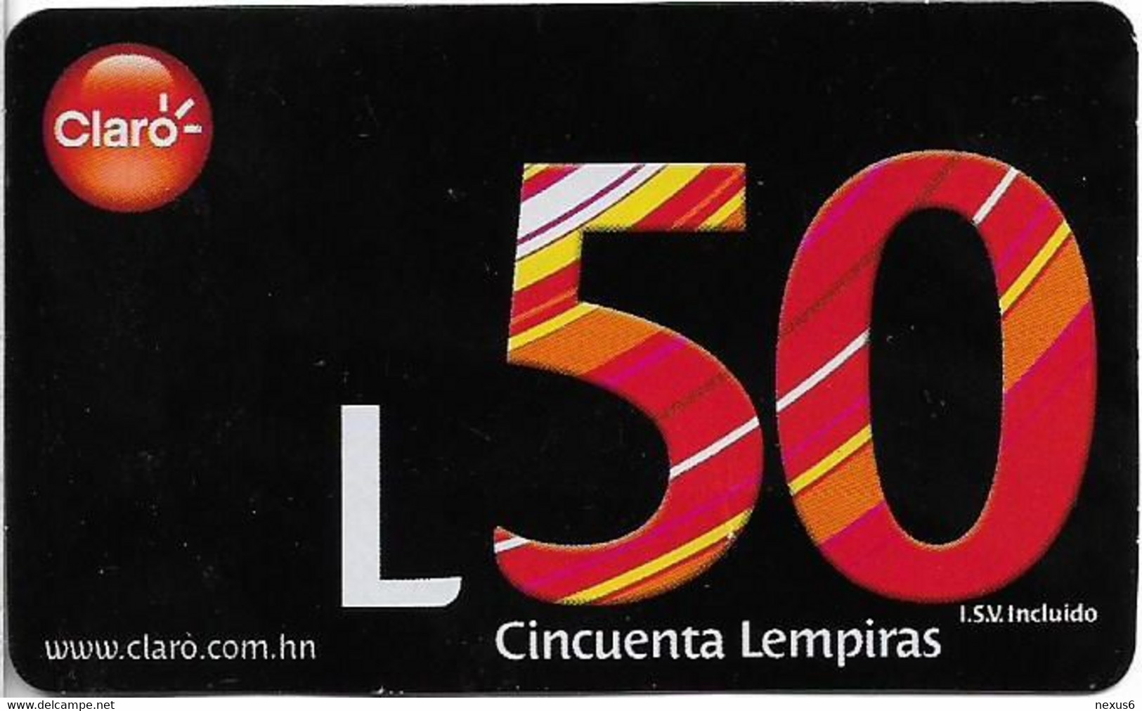 Honduras - Claro - Black 50 (Barcode Not In Box), GSM Refill 50H Lempira, Used - Honduras