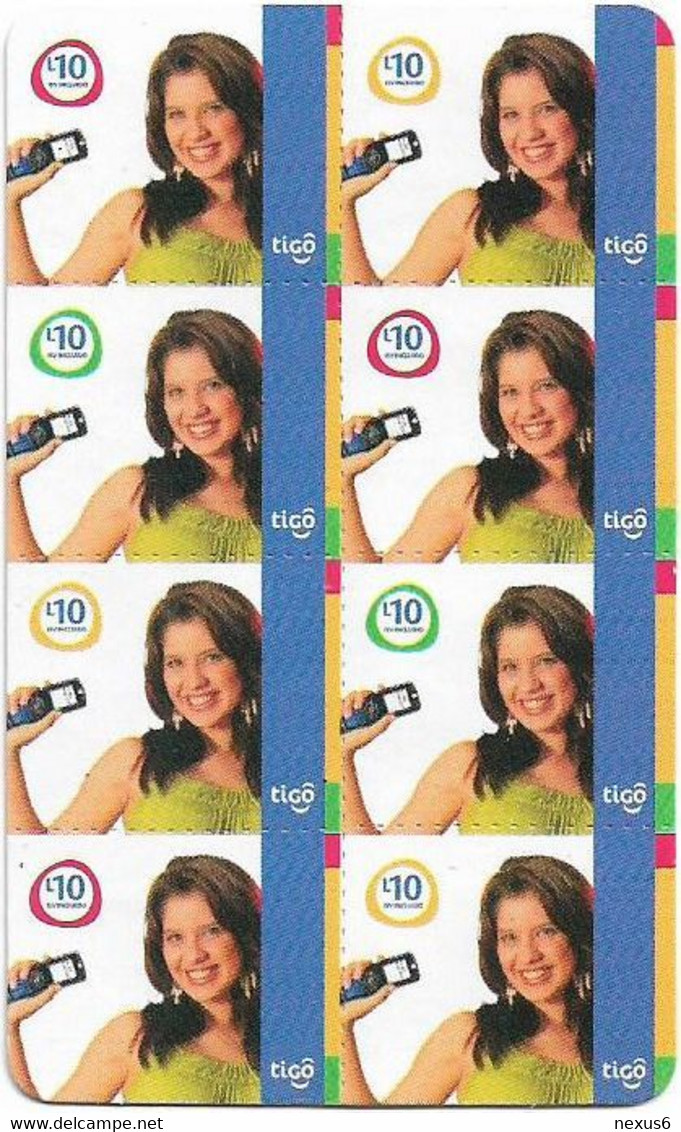 Honduras - Tigo - Girl Holding A Mobile (Full Set Of 8 In 1), Exp.08.2010, GSM Refill 10H Lempira, Used - Honduras