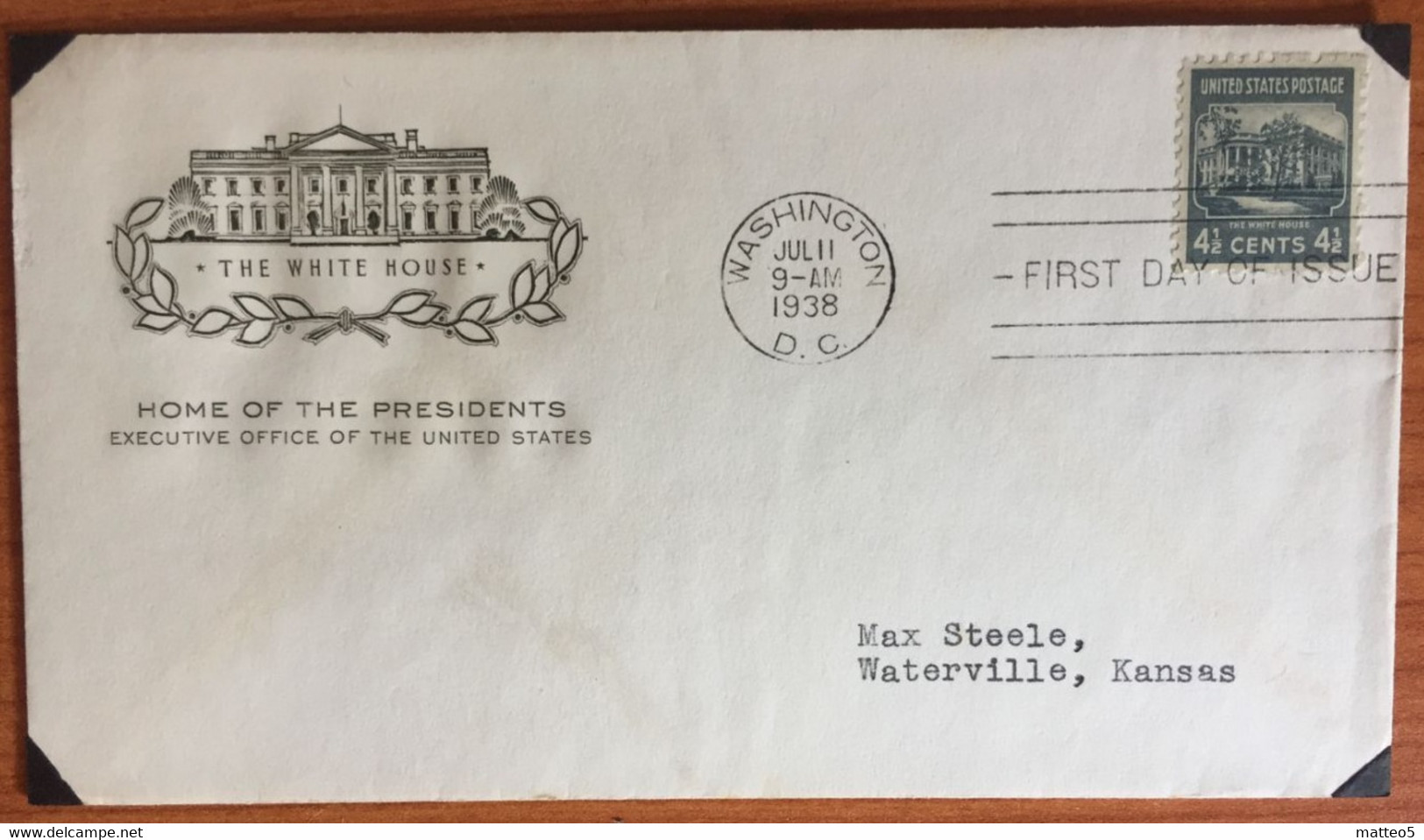1938 - United States - FDC - The White House 4c - Washington - 584 - 1851-1940