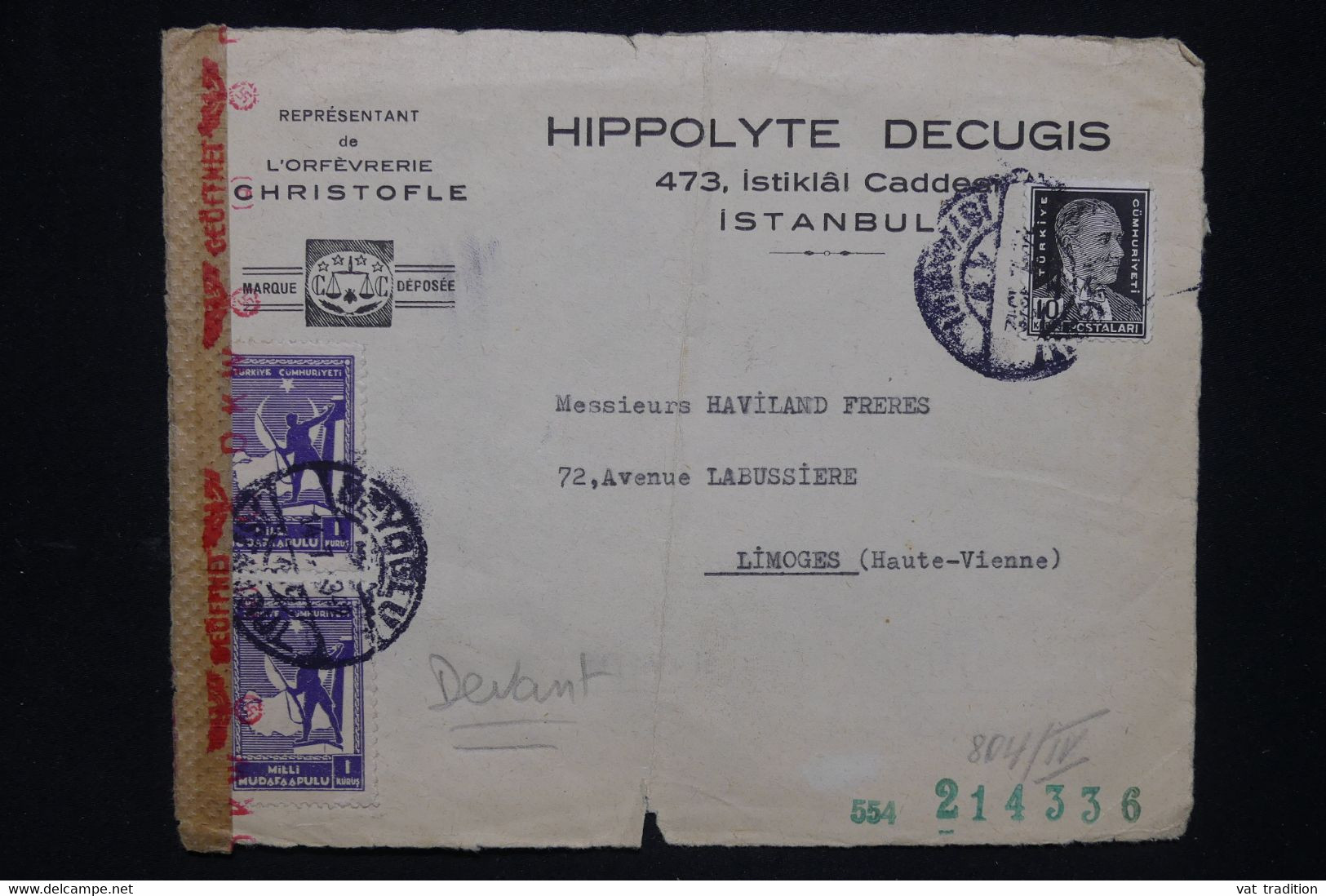 TURQUIE - Devant D'enveloppe Commerciale De Istanbul Pour La France En 1942 Avec Contrôle Allemand  - L 126353 - Briefe U. Dokumente