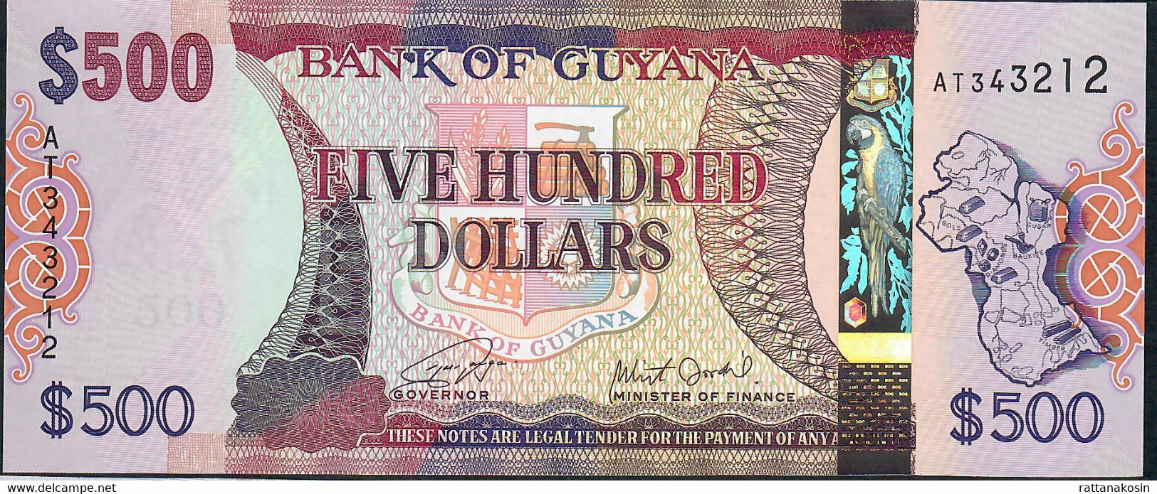GUYANA P37b 500 DOLLARS 2011 Signature 16 Issued 2019 #AT UNC. - Guyana