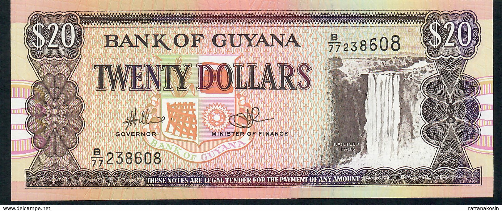 GUYANA P30f 20 DOLLARS  1996  DE LA RUE  #B/77 Signature 14 UNC. - Guyana
