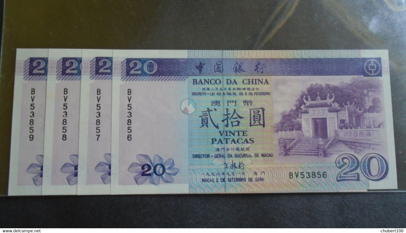 MACAU , P 91  , 20 Patacas , 1996, UNC Neuf , 4 Notes - Macau