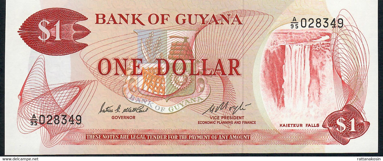 GUYANA P21f 1 DOLLAR 1988 #A/95 Signature 6 UNC. - Guyana