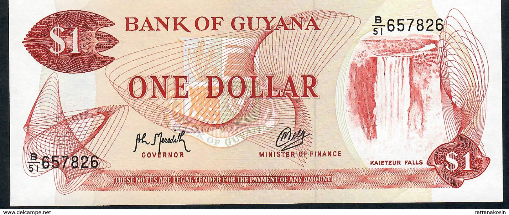 GUYANA P21i 1 DOLLAR 1992 #B/51 Signature 9 UNC. - Guyana