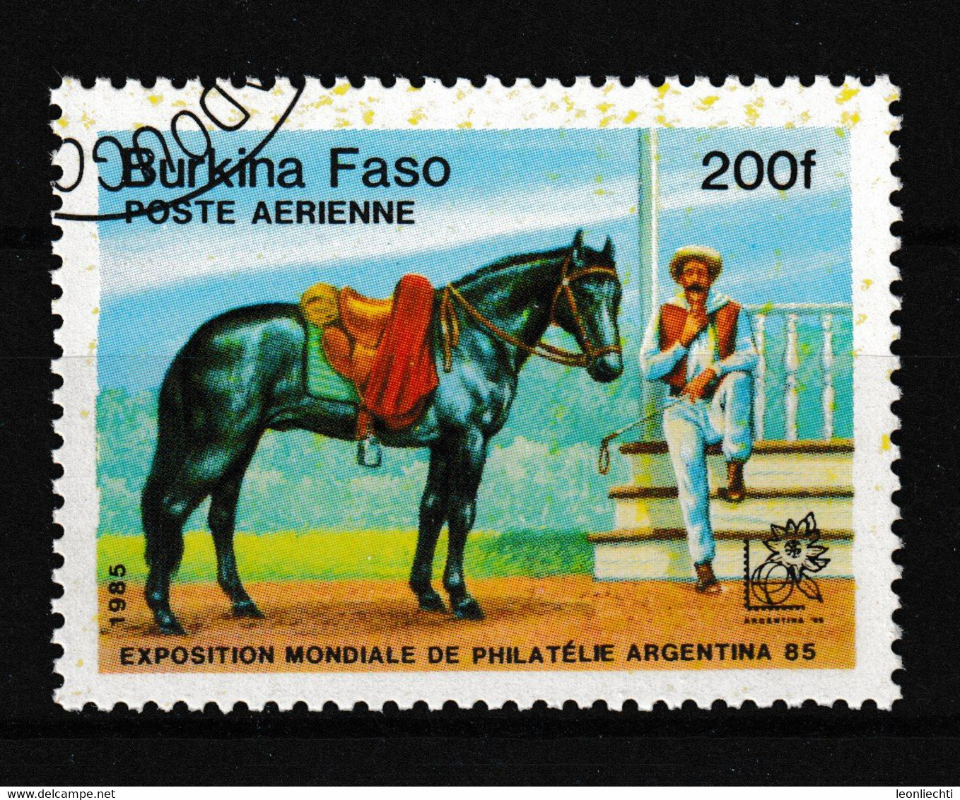 1985 Burkino Faso. Air Mail - Poste Aerienne, Mi: 1040° Farmer Mit Pferd. Briefmarkenausstellung In Argentinien - Burkina Faso (1984-...)