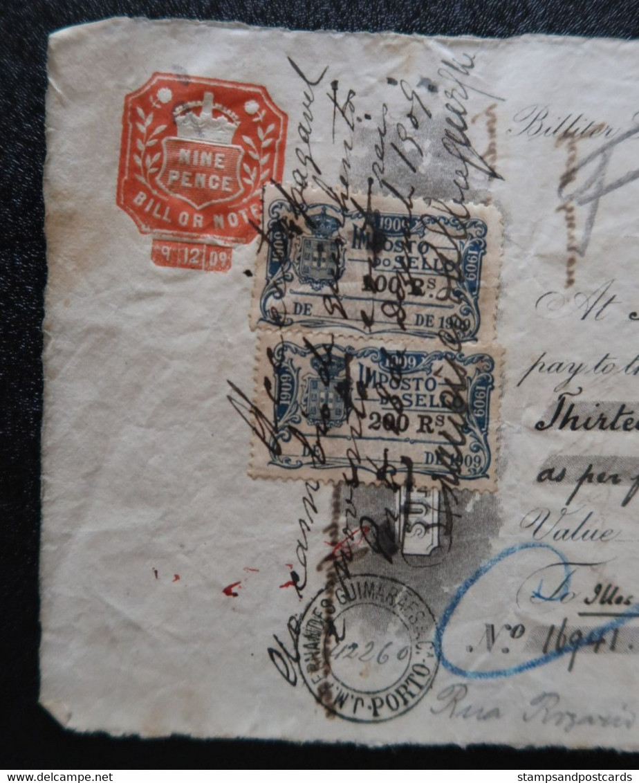 Royaume Uni Portugal Lettre De Change 1909 Timbre Fiscal Bateau S/s Hermes Ship Bill United Kingdom Revenue Stamp - Briefe U. Dokumente