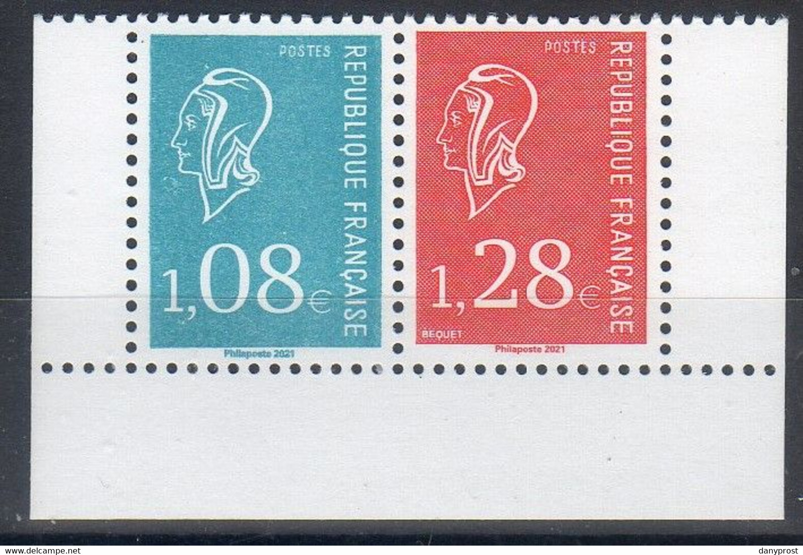 2021-75è SALON PHILATELIQUE " Une Paire à 1.08 € Bleu+1.28 € Rouge "  Les 3 Bords Du Carnet Marianne De BEQUET 1971 Neuf - Unused Stamps