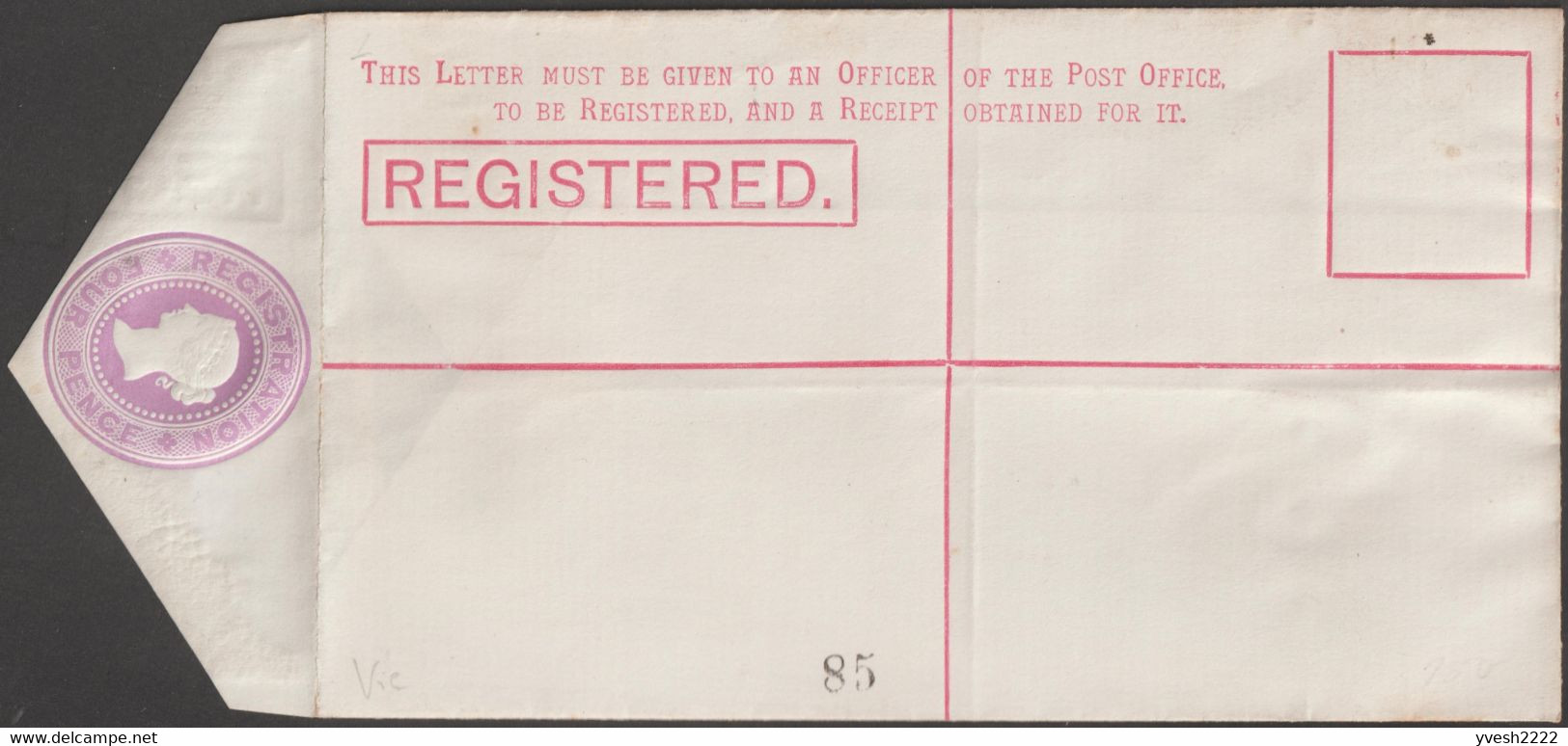 Victoria Vers 1895. Enveloppe Pour Envoi Recommandé, Timbre Mauve à 4 Pence Reine Victoria - Covers & Documents