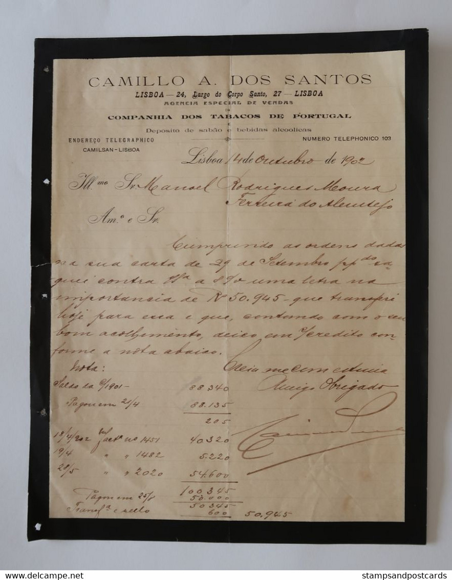 Portugal Lettre Commerciale De Deuil 1902 Camillo Dos Santos Agent Compagnie Des Tabacs Tobacco Mourning Business Letter - Royaume-Uni