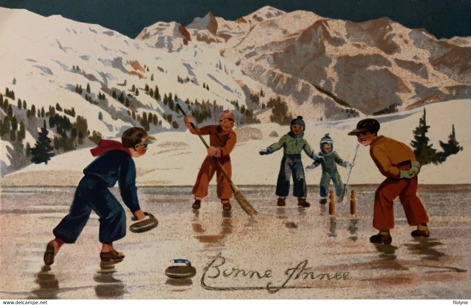 Curling - Cpa Illustrateur - Sport D’hiver Patinoire - Bonne Année - Deportes De Invierno