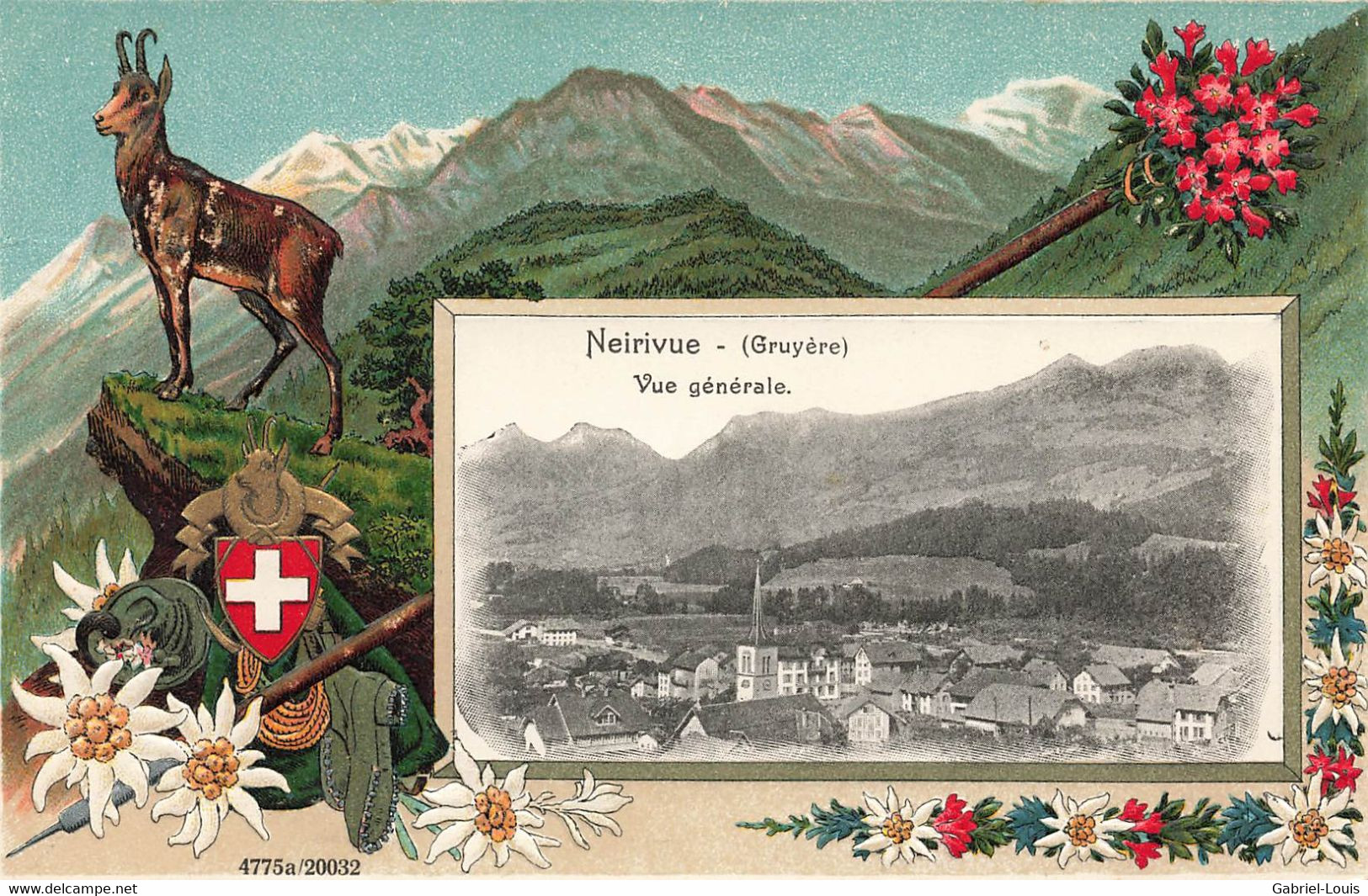 Neirivue - Gruyère - Gaufrée Chamois Corde Piolet Alpinisme  1912 - Neirivue