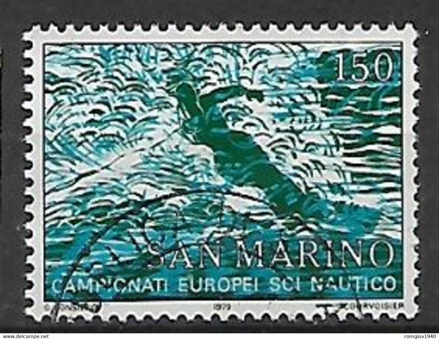 SAN MARINO 1979  CAMPIONATI EUROPEI DI SCI SULL'ACQUA SASS. 1025 USATO VF - Oblitérés