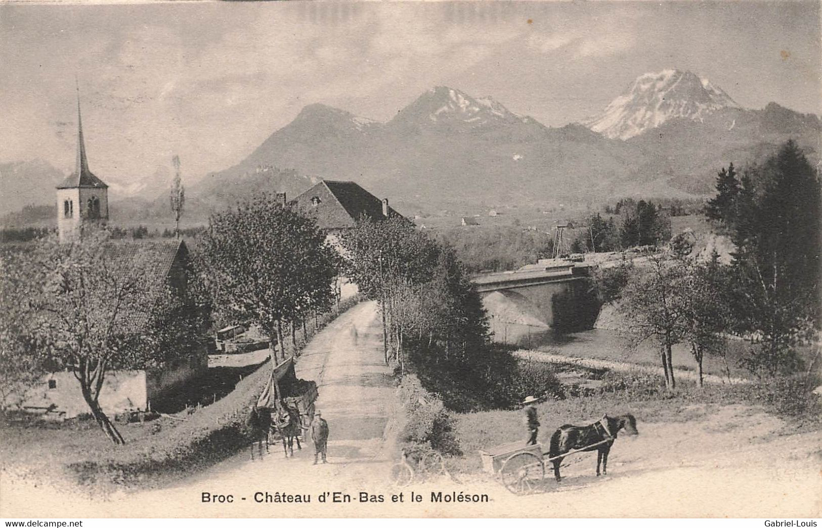 Broc Château D'En-Bas Et Le Moléson  - Attelage Cheval Morel 188 B 1909 Gruyère - Broc