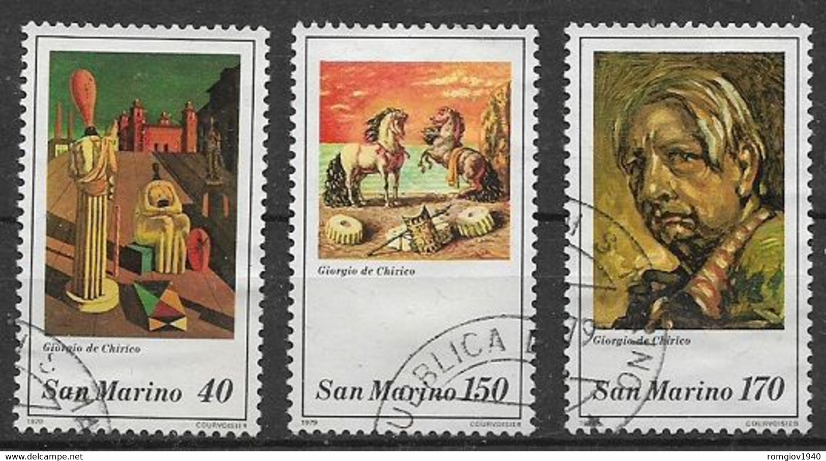 SAN MARINO  1979 OMAGGIO A GIORGIO DE CHIRICO SASS.1042-1044 USATA VF - Used Stamps