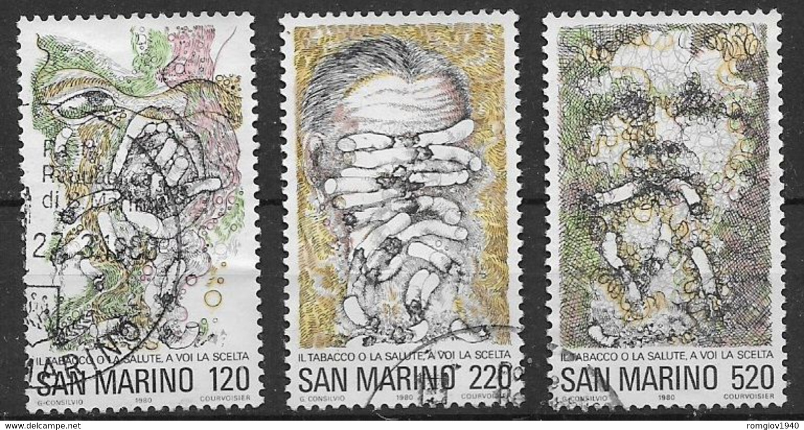 -SAN MARINO  1980 LOTTA CONTRO IL TABACCO SASS. 1050-1052 USATA VF - Gebraucht