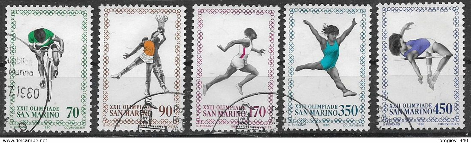 -SAN MARINO  1980 OLIMPIADE A MOSCA SASS. 1058-1062 USATA VF - Used Stamps