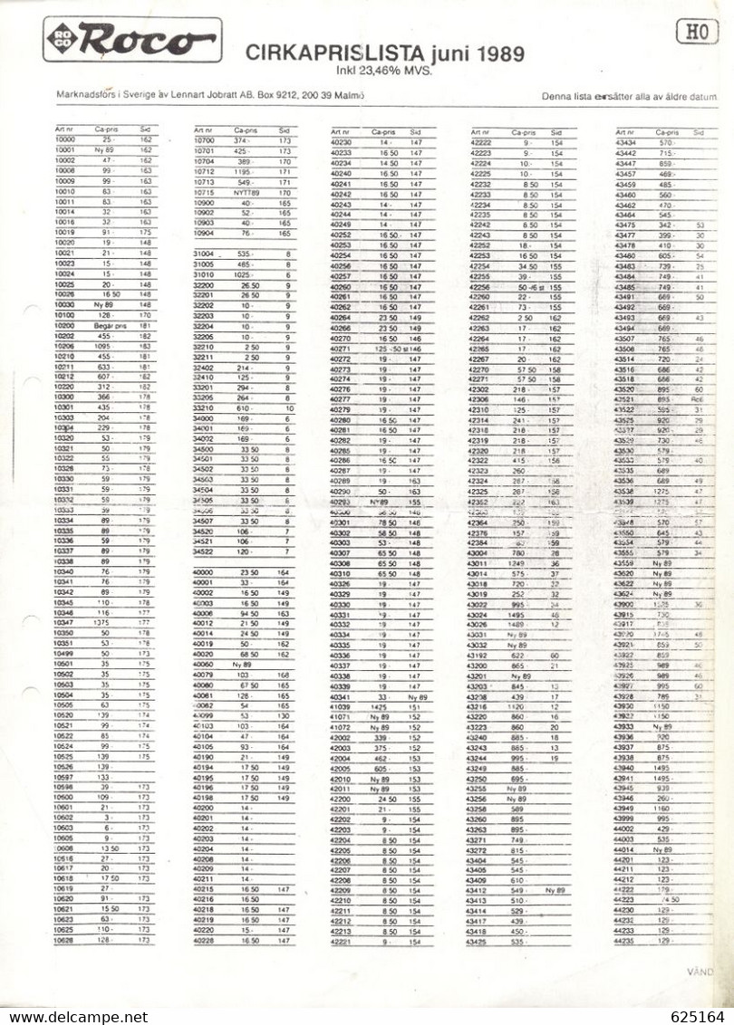 Catalogue ROCO 1989 Cirkaprisliata Juni 1989 Swedish Crowns Schwedische Kronen - Non Classificati