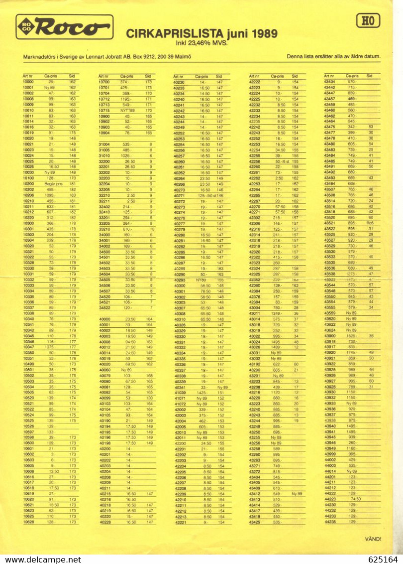 Catalogue ROCO 1989 Cirkaprisliata Juni 1989 Swedish Crowns Schwedische Kronen - Ohne Zuordnung