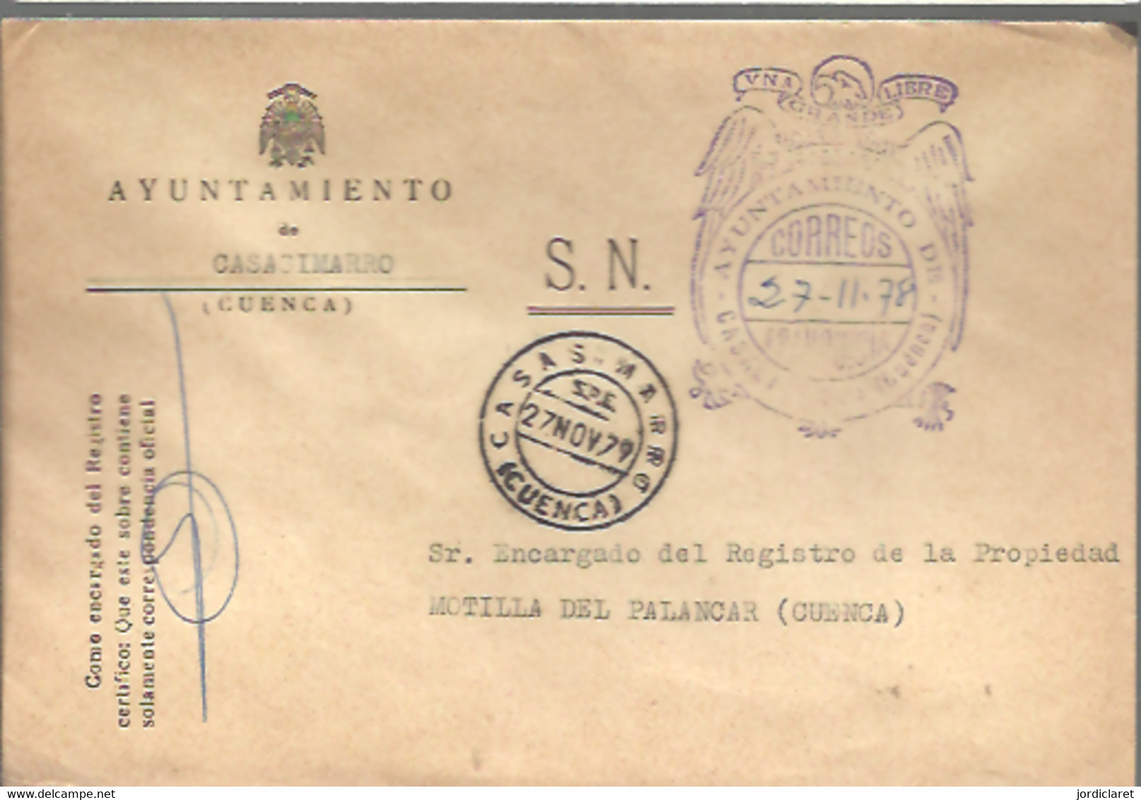 MARCA  AYUNTAMIENTO  CASASIMARRO  CUENCA 1978 - Postage Free