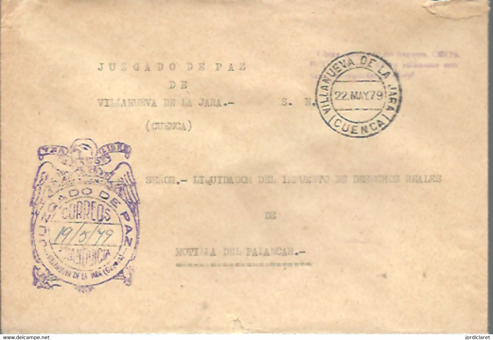 MARCA  JUZGADO DE PAZ  VILLANUEVA DE LA JARA CUENCA 1979 - Franchise Postale