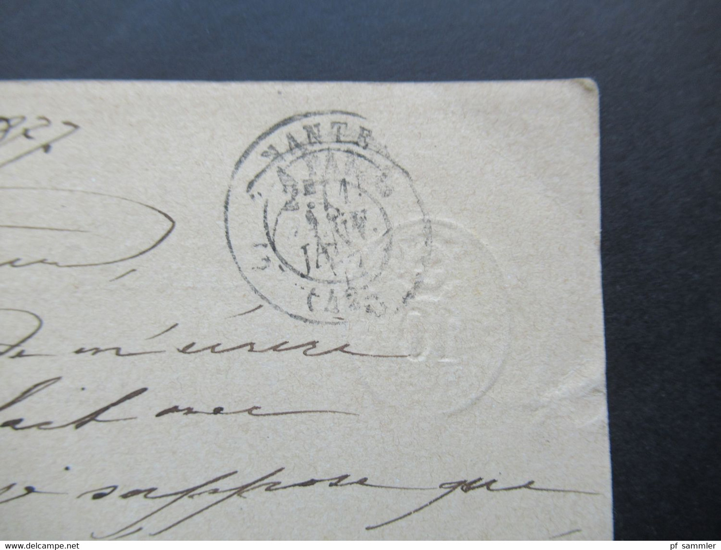 Schweiz Ganzsache 1877 Auslandskarte Geneve - Nantes Mit Rotem Stempel Suisse AMB M. Cenis Mit Ank. Stempel - Ganzsachen