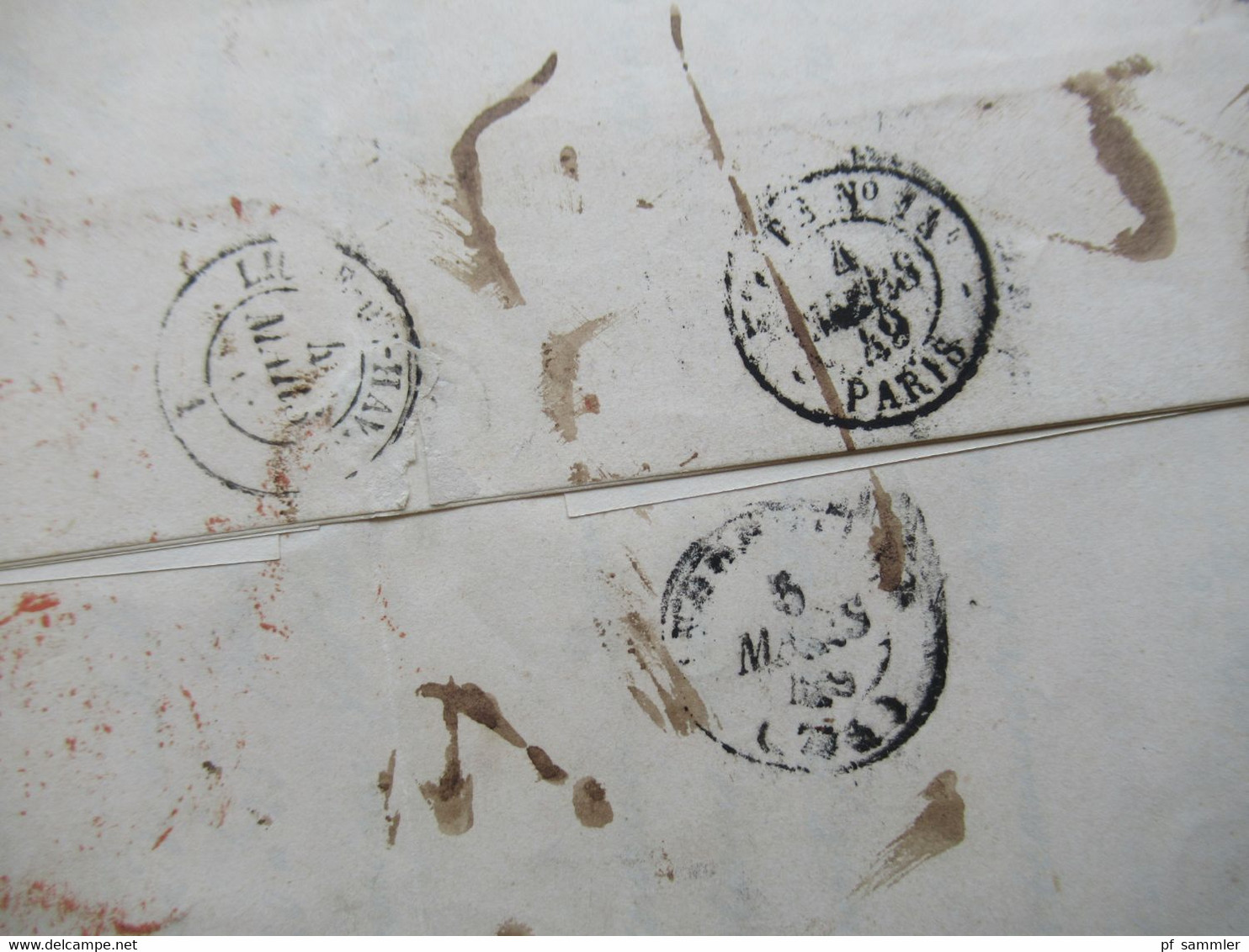 Schweiz 1849 Faltbrief Mit Inhalt Neuchatel über Paris Nach Le Havre Roter Stempel Neuchatel 2 Pontarlier 2 - 1843-1852 Federal & Cantonal Stamps