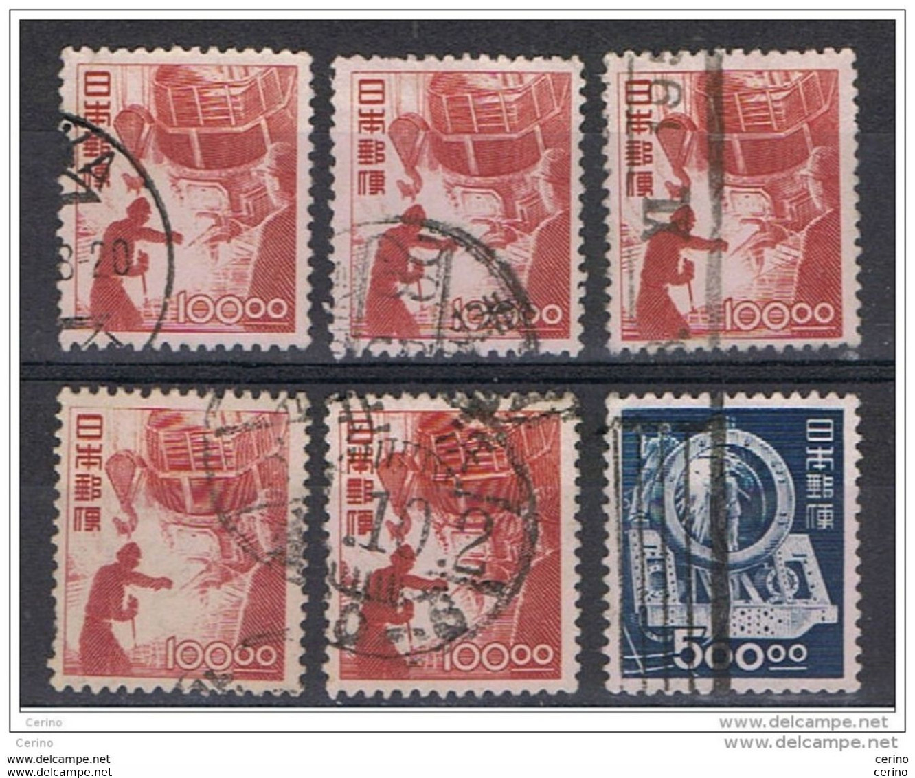 JAPAN:  1948/49  WORKERS  -  LOT  6  USED  STAMPS  -  NOT  WATERMARK  -  YV/TELL. 401 A + 402 A - Gebruikt