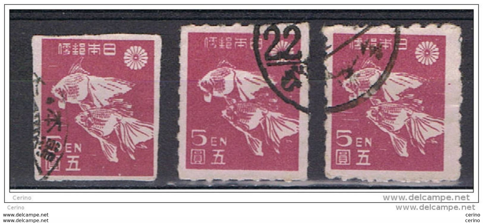 JAPAN:  1946/47  GOLDEN  FISH  -  5 Y. USED  REP. 3  STAMPS  -  PERCES  EN  LIGNES  -  YV/TELL. 359 - Gebraucht