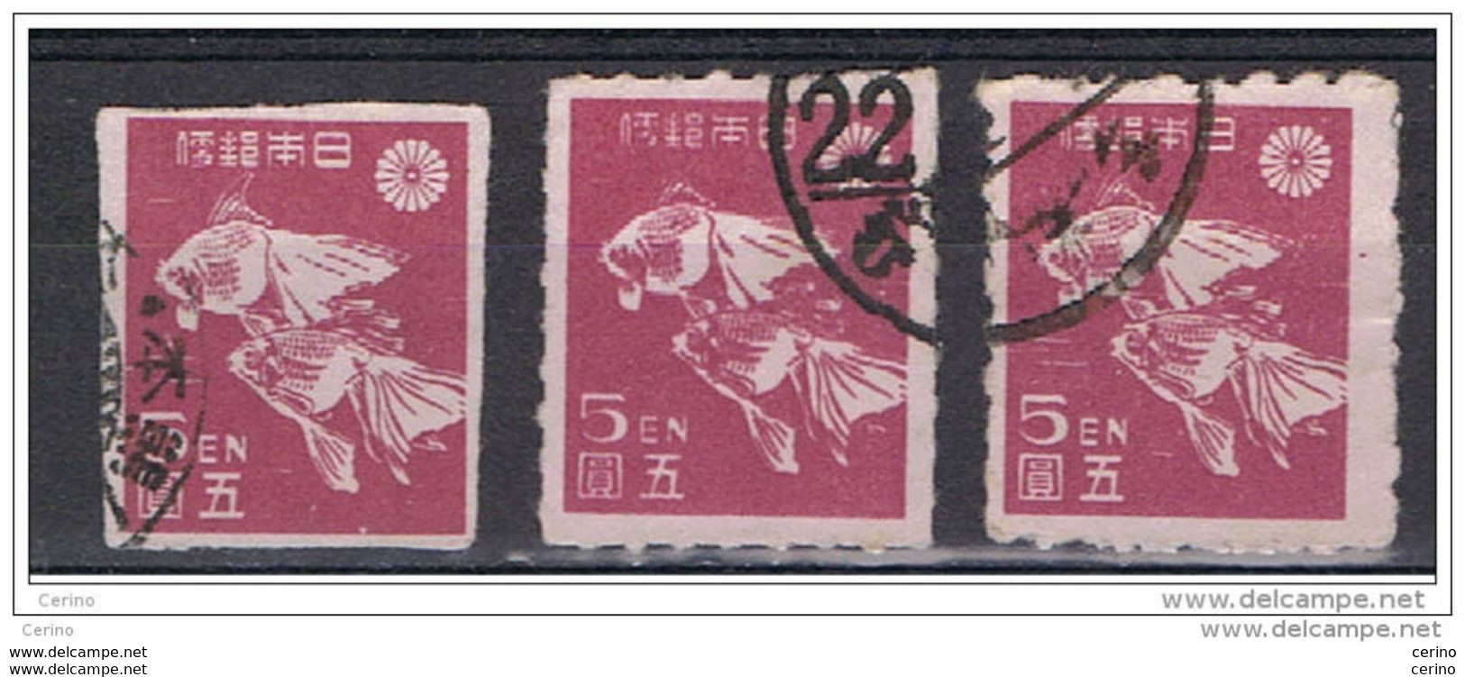 JAPAN:  1946/47  GOLDEN  FISH  -  5 Y. USED  REP. 3  STAMPS  -  PERCES  EN  LIGNES  -  YV/TELL. 359 - Used Stamps