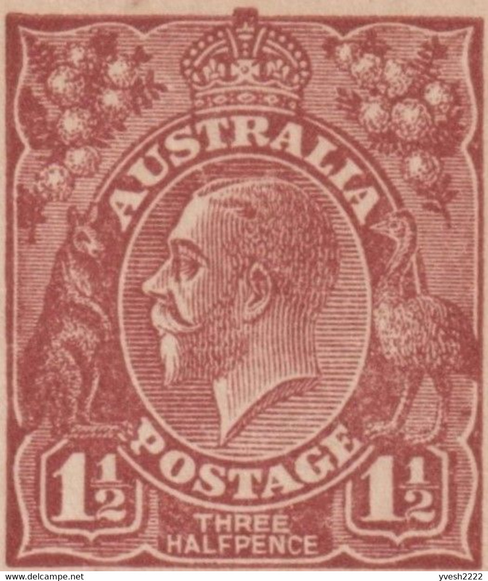 Australie 1922. 3 entiers postaux à 1½ penny à l'effigie de George V. 3 couleurs différentes. Kangourou et émeu