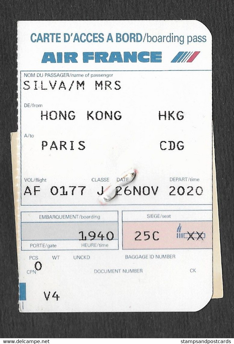 Hong Kong Fiscal Revenue Taxe Aeroport Sur Billet Air France Airport Passenger Tax On Air France Ticket - Stempelmarke Als Postmarke Verwendet
