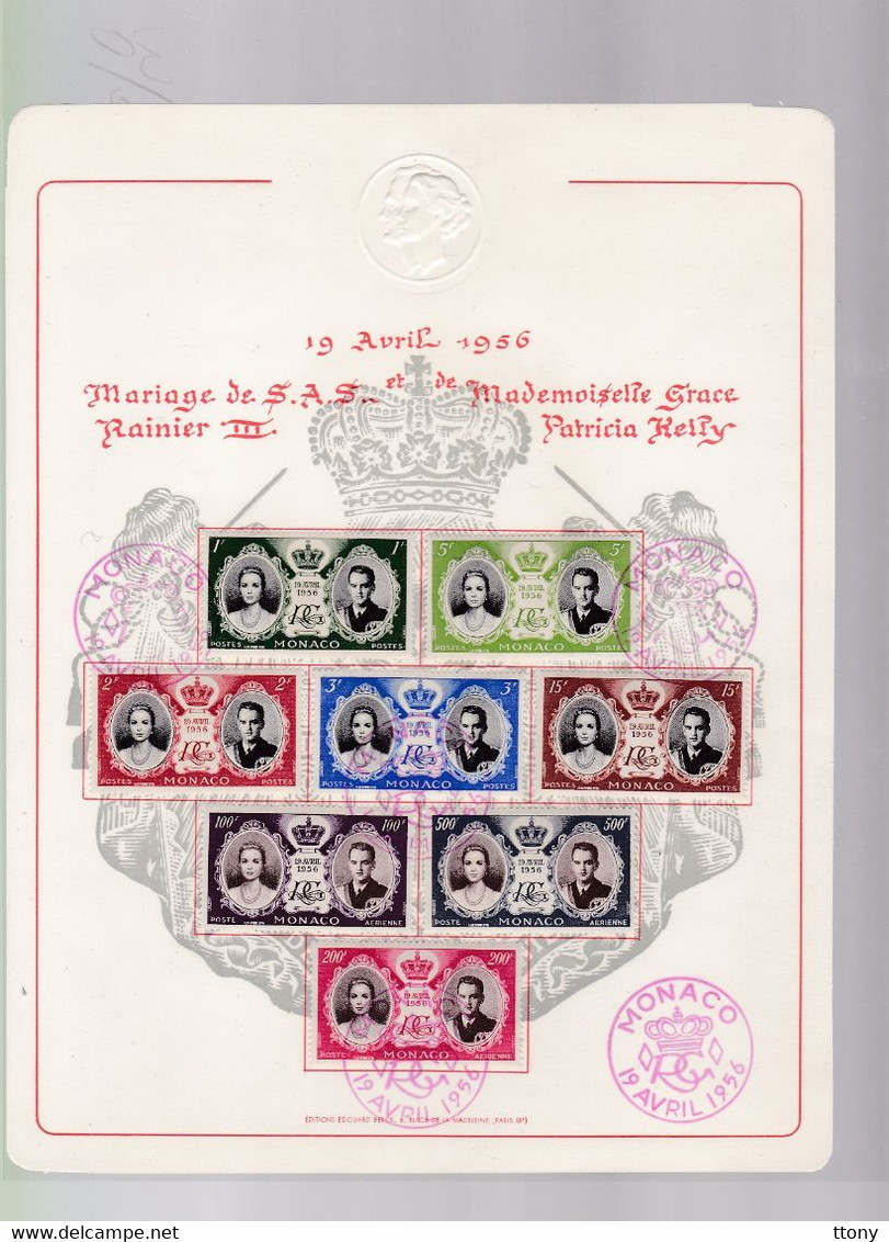 8 Timbres 3 Postes Aérienne Sur Papier Cartonné 19 Avril 1956 Monaco Mariage Du Prince :Edition Edouard Berck Cote ++ - Collections, Lots & Séries