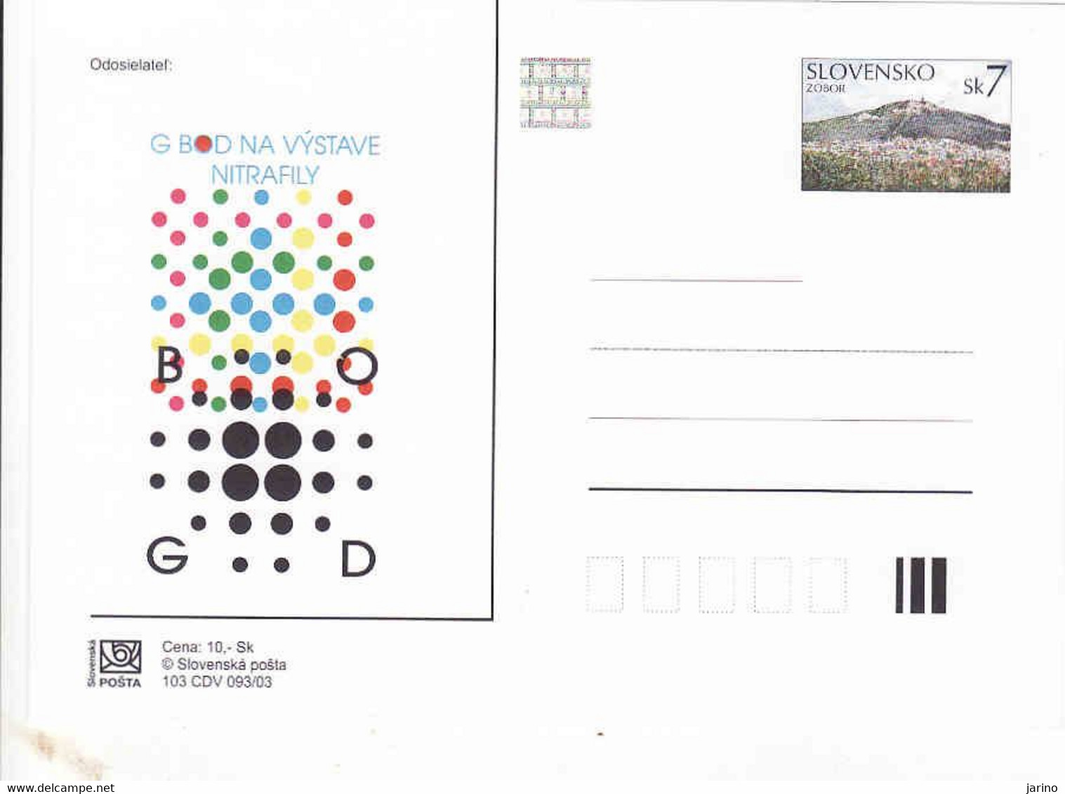 Slovakia 2003. Postal Stationery Card With Hologram, Nitrafila - Bod G - Covers & Documents