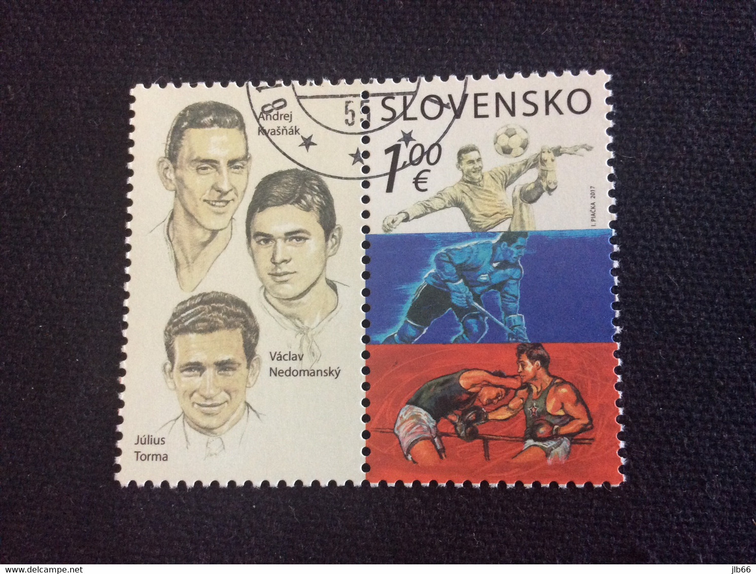 SK 2017 Oblitéré YT 720 + Vignette Légendes Du Sport Football Hockey Boxe Kvasnak Nedomansky Torma - Used Stamps