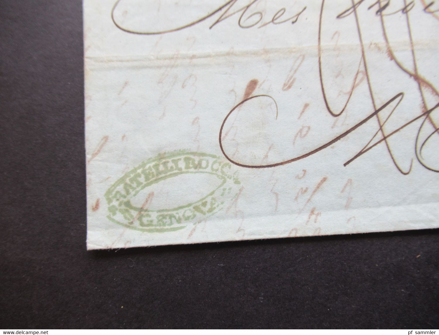 1852 Faltbrief Inhalt Bartaxe Auslandsbrief Genova - Marseille Handschriftlicher Vermerk Per Batteau Postale Francais - Sardinia