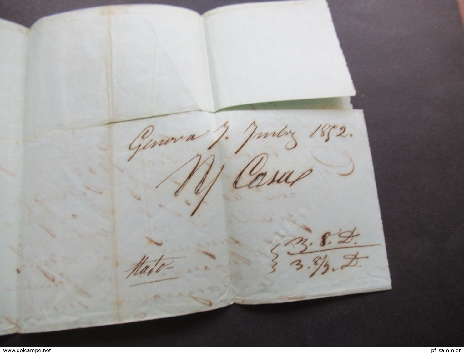1852 Faltbrief Inhalt Bartaxe Auslandsbrief Genova - Marseille Handschriftlicher Vermerk Per Batteau Postale Francais - Sardinië