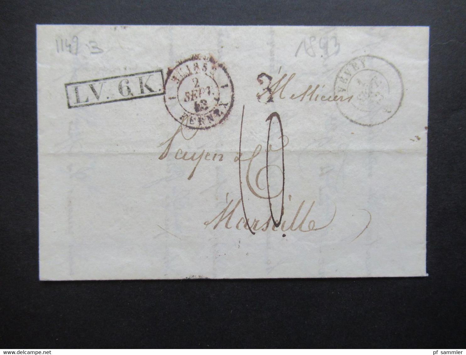 1843 Ra1 LV.6 K. Und Schwarze Stempel K2 Suisse 1 Fernex Und K2 Vevey Faltbrief Mit Inhalt über Lyon Nach Marseille - ...-1845 Préphilatélie