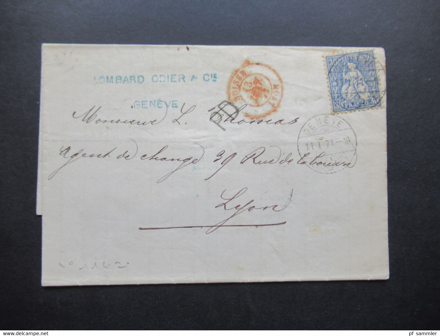 Schweiz 1871 Michel Nr.33 EF Auslandsbrief Mit Inhalt Geneve - Lyon Mit Ank. Stempel PD Brief Roter K2 Suisse Lyon - Brieven En Documenten