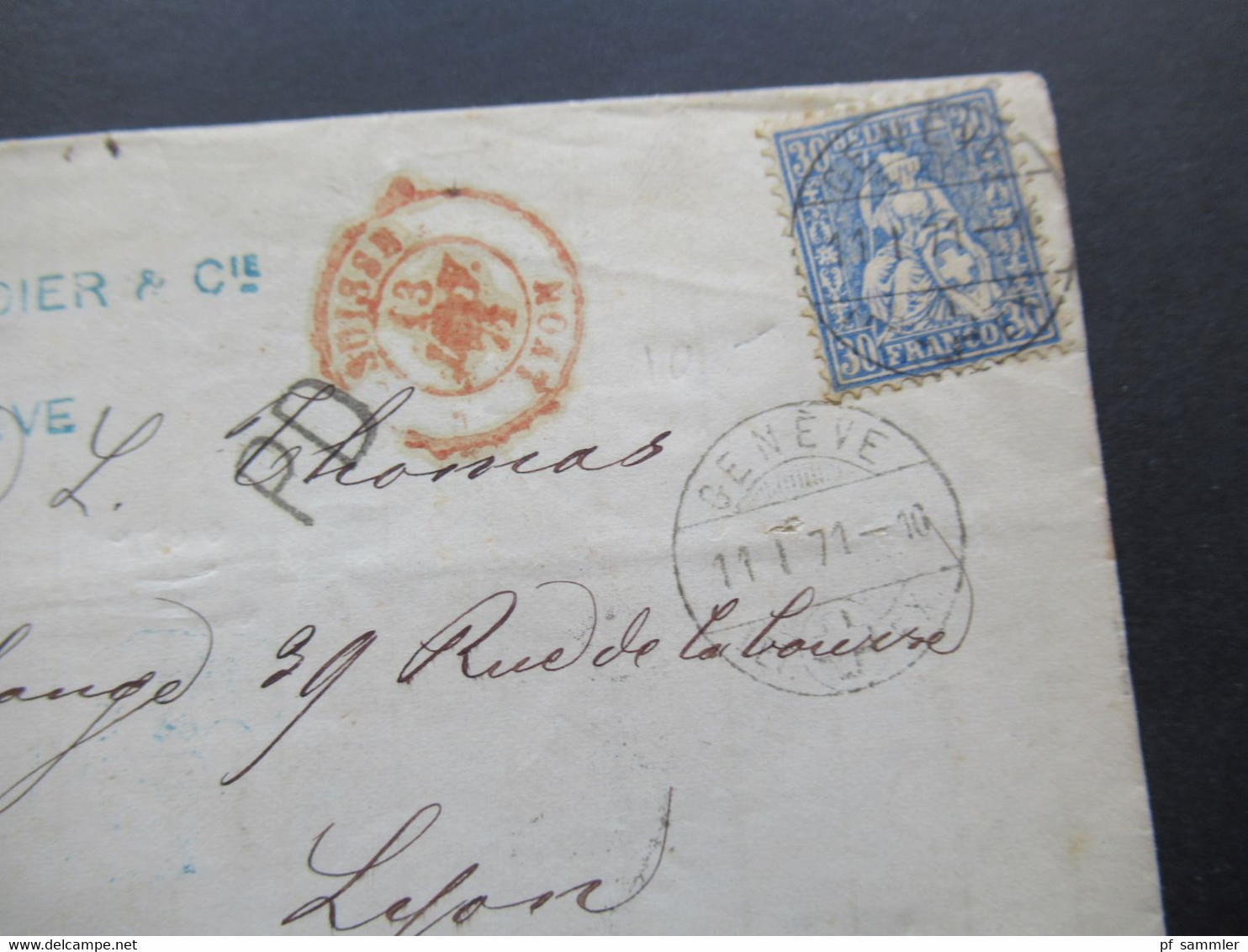 Schweiz 1871 Michel Nr.33 EF Auslandsbrief Mit Inhalt Geneve - Lyon Mit Ank. Stempel PD Brief Roter K2 Suisse Lyon - Storia Postale