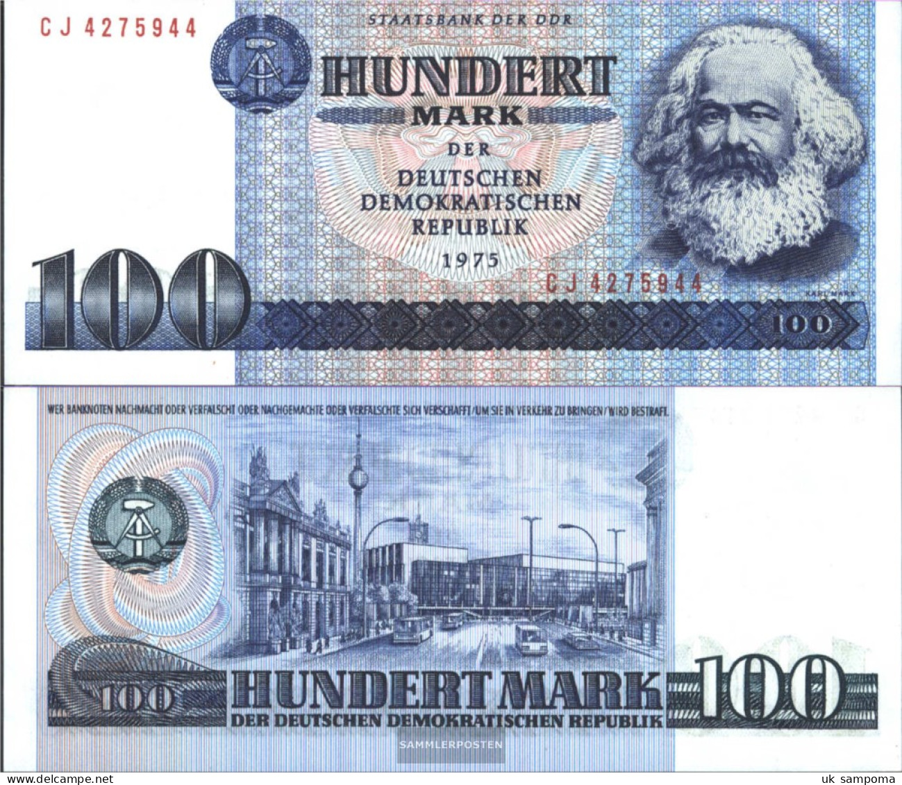 DDR Rosenbg: 363c, Kontrollnummer 7stellig, Computersatz From 1986 In Umlauf Uncirculated 1975 100 Mark - 100 Deutsche Mark