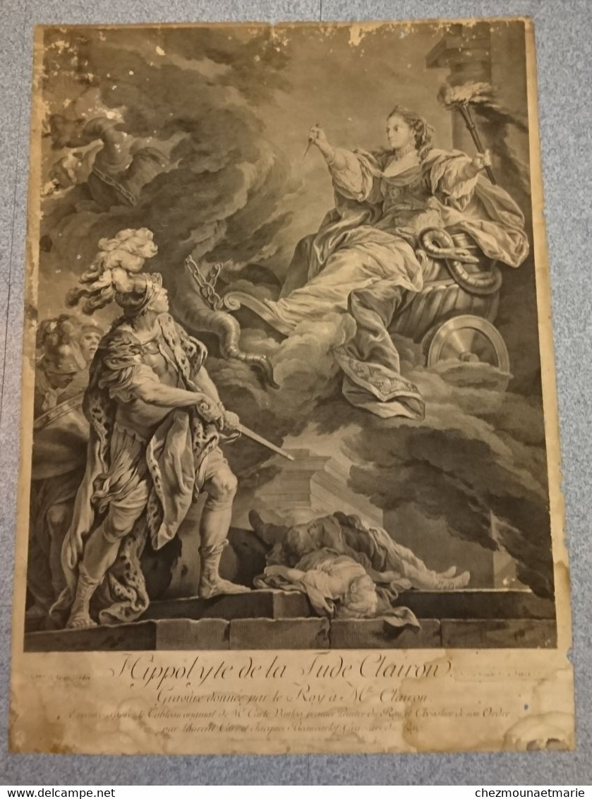 HIPPOLYTE DE LA TUDE CLAIRON GRAVURE DONNEE PAR LE ROI TAILLE CADRE 78*59CM D'après le tableau de Charles Van Loo.