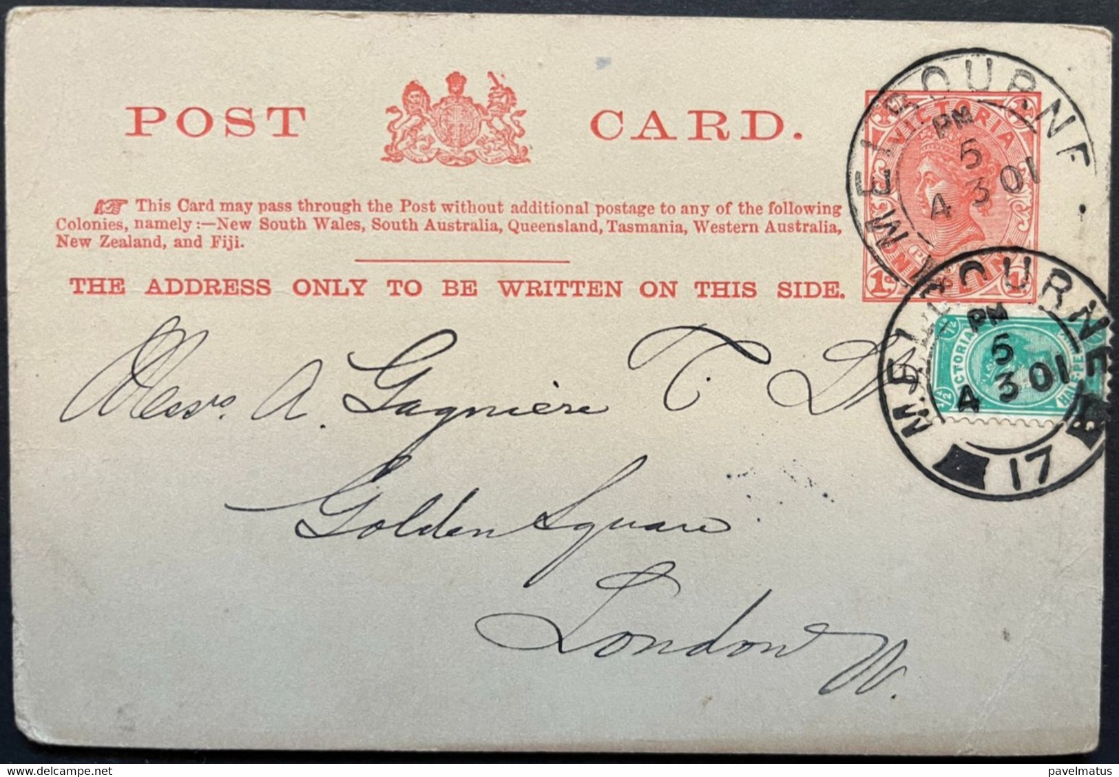 Victoria 1901 Uprated Postal Card Melbourne 4.3.1901 To London UK Nice Condition - Covers & Documents