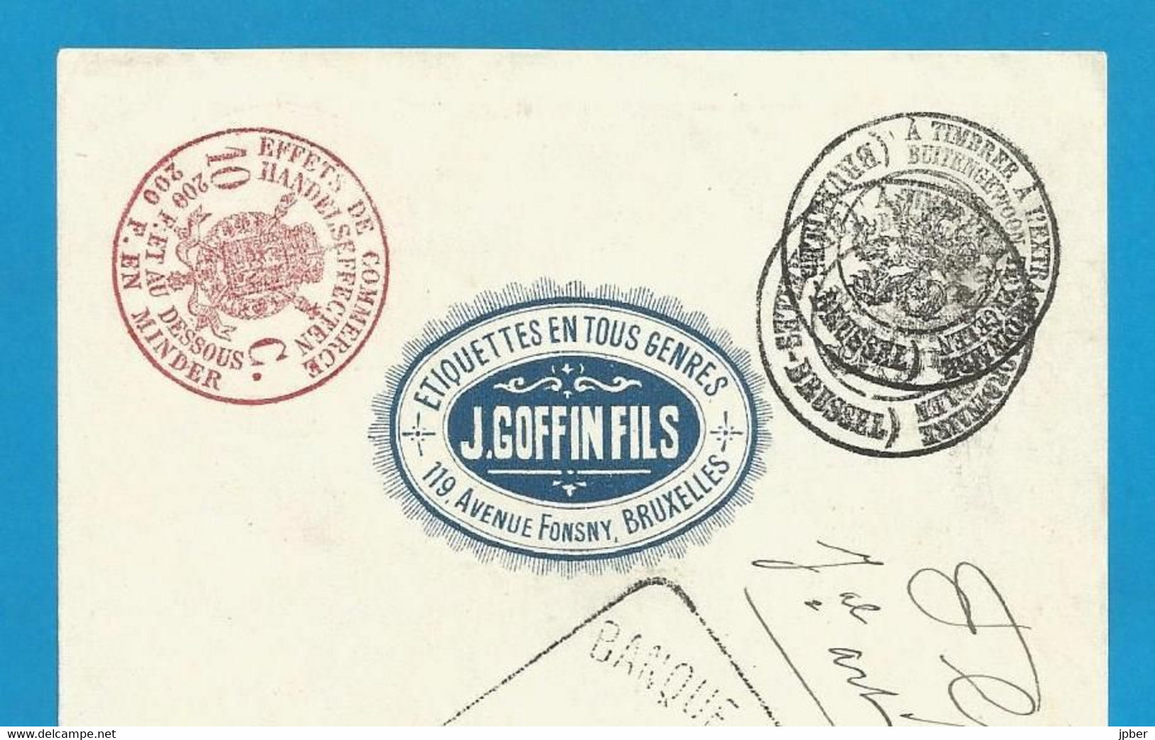 Belgique - Mandat à Ordre - Etiquettes J.GOFFIN Bruxelles - 10/12/1912 - Printing & Stationeries