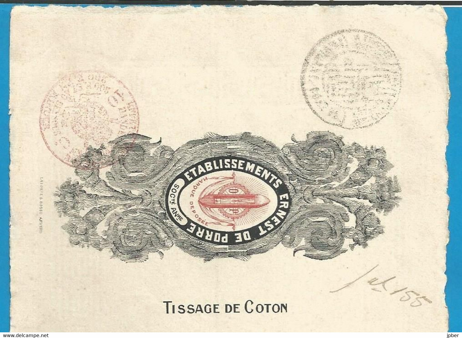 Belgique - Mandat à Ordre Ets ERNEST DE PORRE - Tissage De Coton - Gentbrugge 5/8/1913 - Textile & Clothing