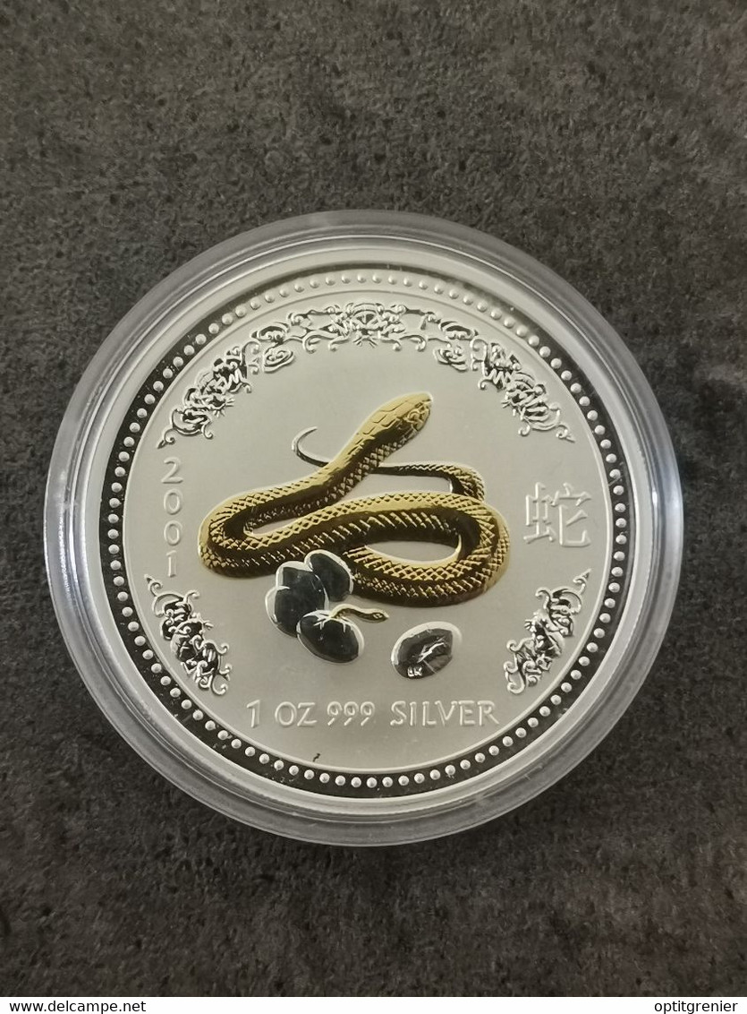 1 DOLLAR ARGENT ANNEE DU SERPENT COLORISEE 2001 AUSTRALIE 1 OZ  SILVER AUSTRALIA / SOUS CAPSULE - Dollar