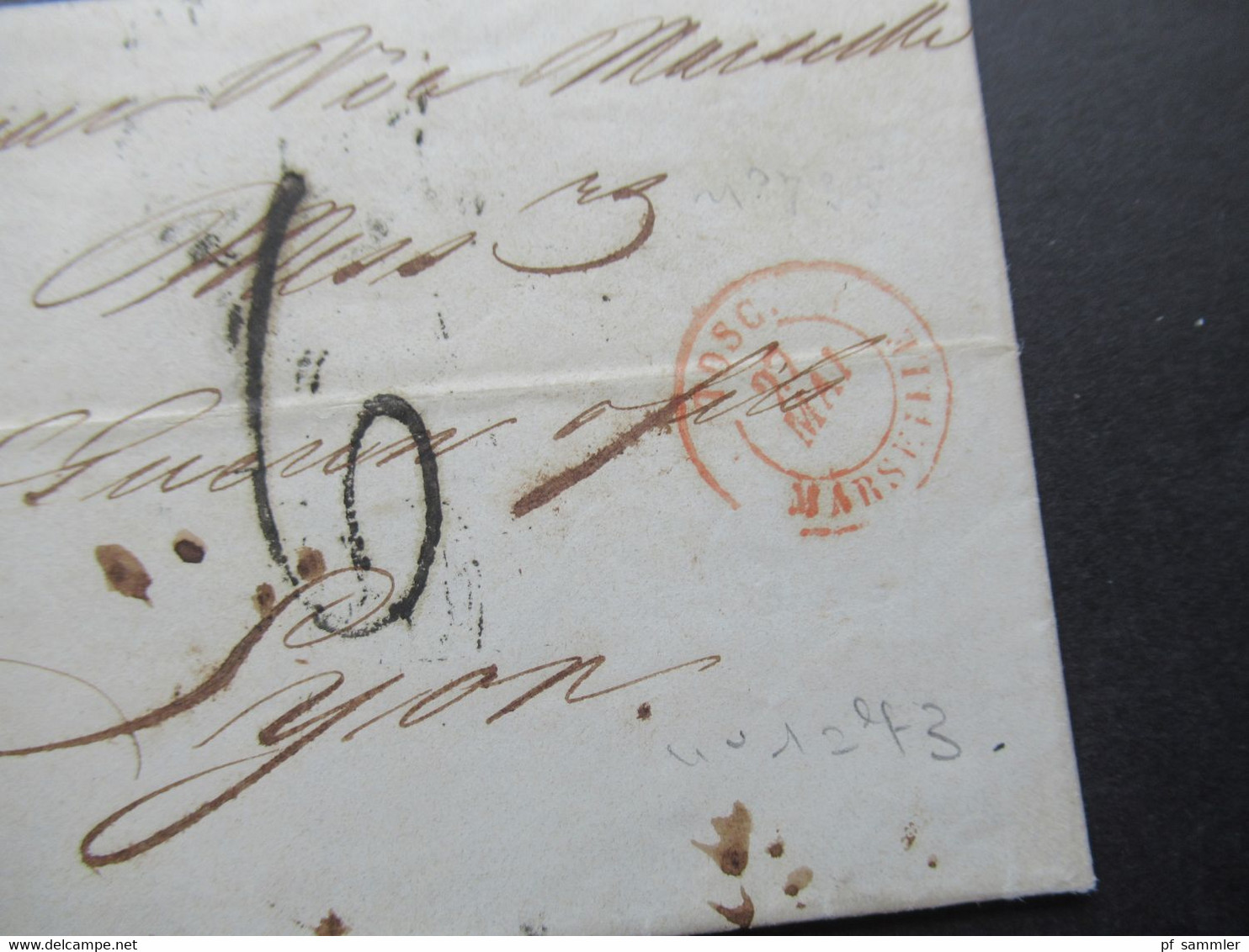 Auslandsbrief Mit Inhalt 1859 Livorno - Lyon Roter K2 Tosc Marseille Handschriftlicher Vermerk Vapeur Via Marseille - Tuscany