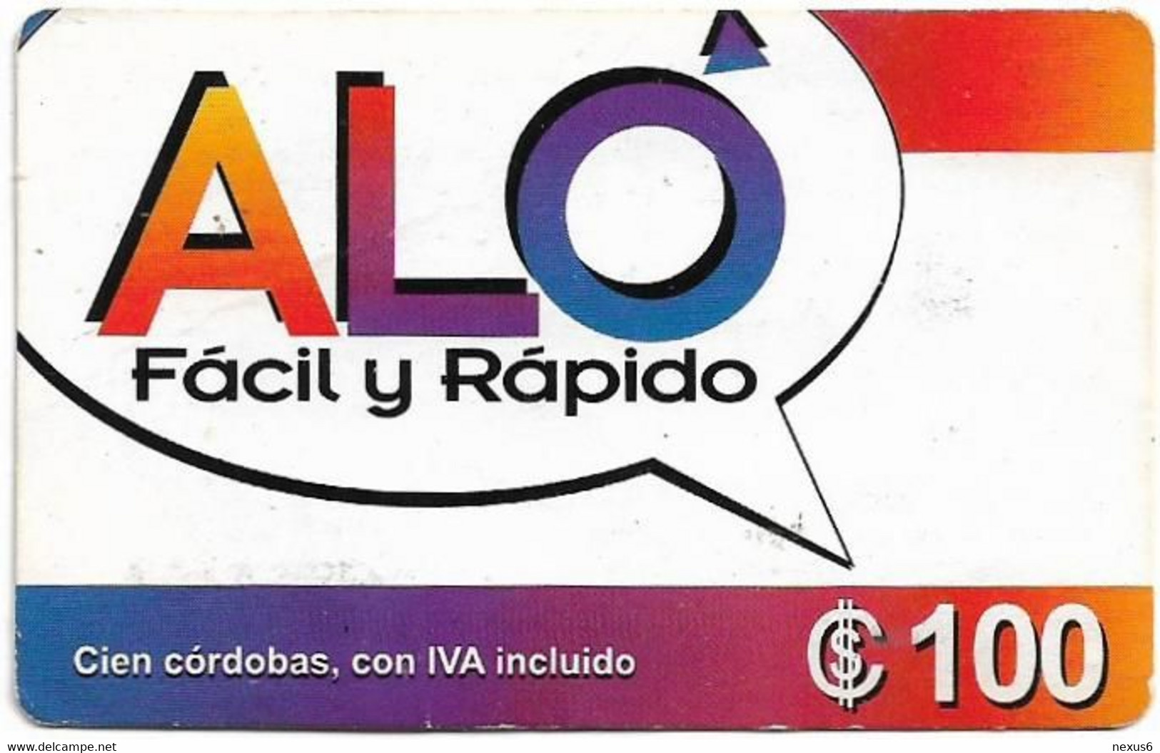 Nicaragua - Alo - Facil Y Rapido, GSM Refill 100C$, Used - Nicaragua