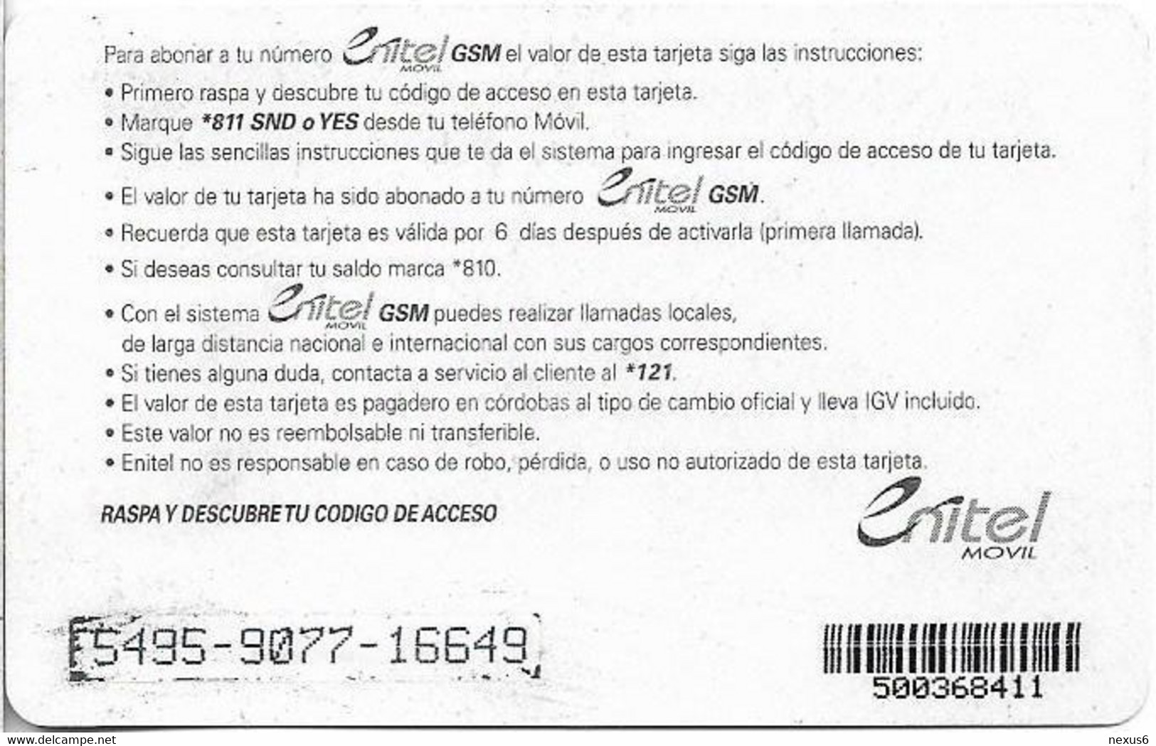 Nicaragua - Enitel Movil - !Facil! - Violet, GSM Refill 2$, Used - Nicaragua