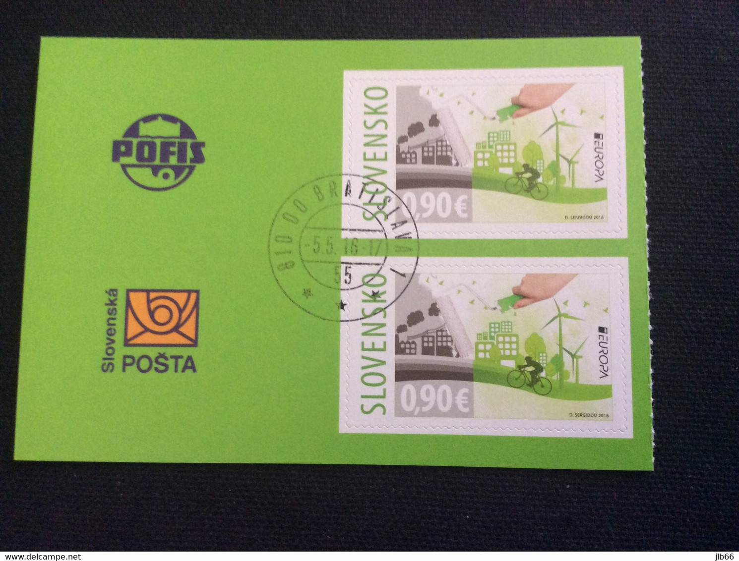 Slovaquie 2016  EUROPA Yvert  690 Oblitéré Paire Issue Du Carnet Auto Adhésif Pensons Vert - Gebraucht